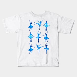 Watercolor Ballerinas (Blue) Kids T-Shirt